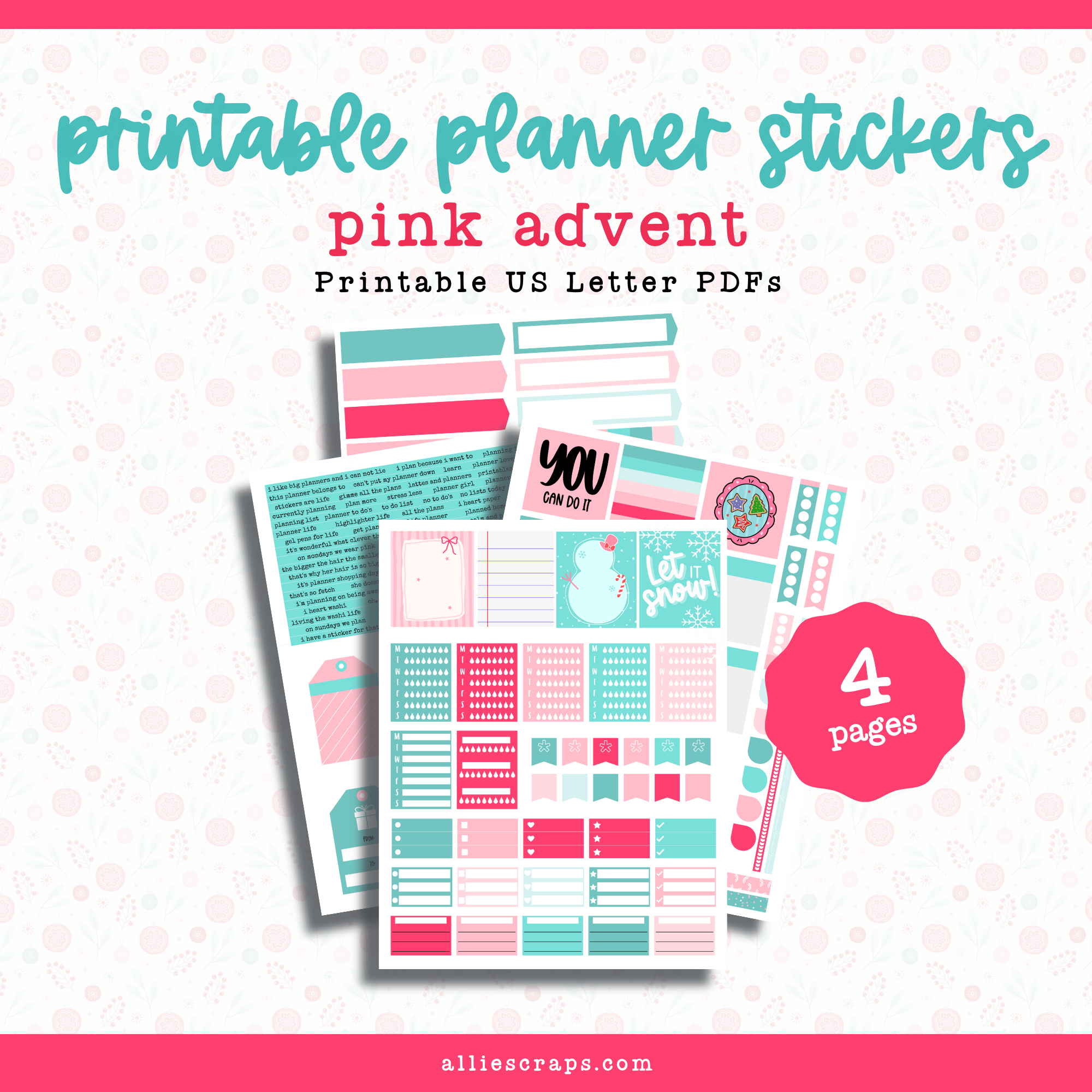 Pink Advent Printable Planner Stickers - AllieScraps SHOP!
